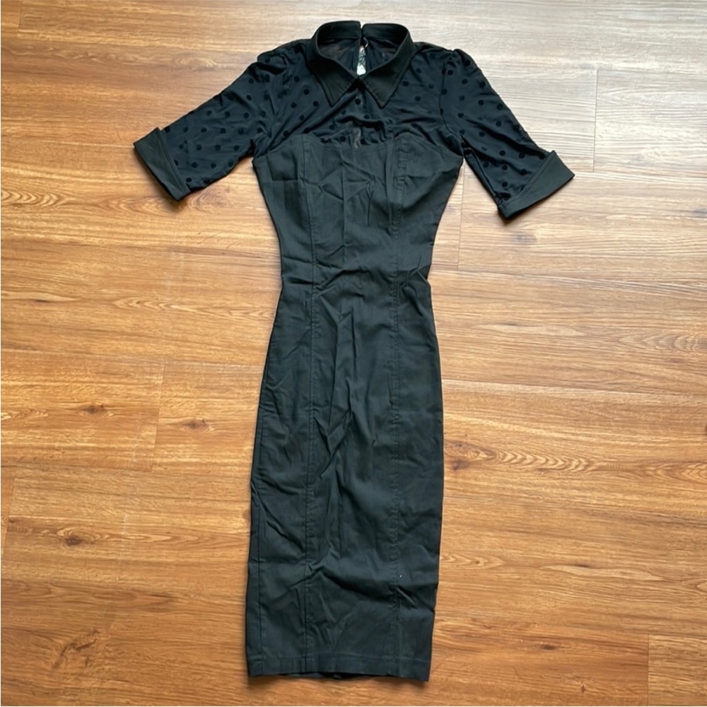 Collectif Wednesday Wiggle Pencil Midi Mesh Polka Dot - Picture 7 of 9